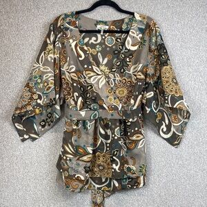 Metro 7 boho blouse 22/24 colorful metallic threads wrap front tie back empire